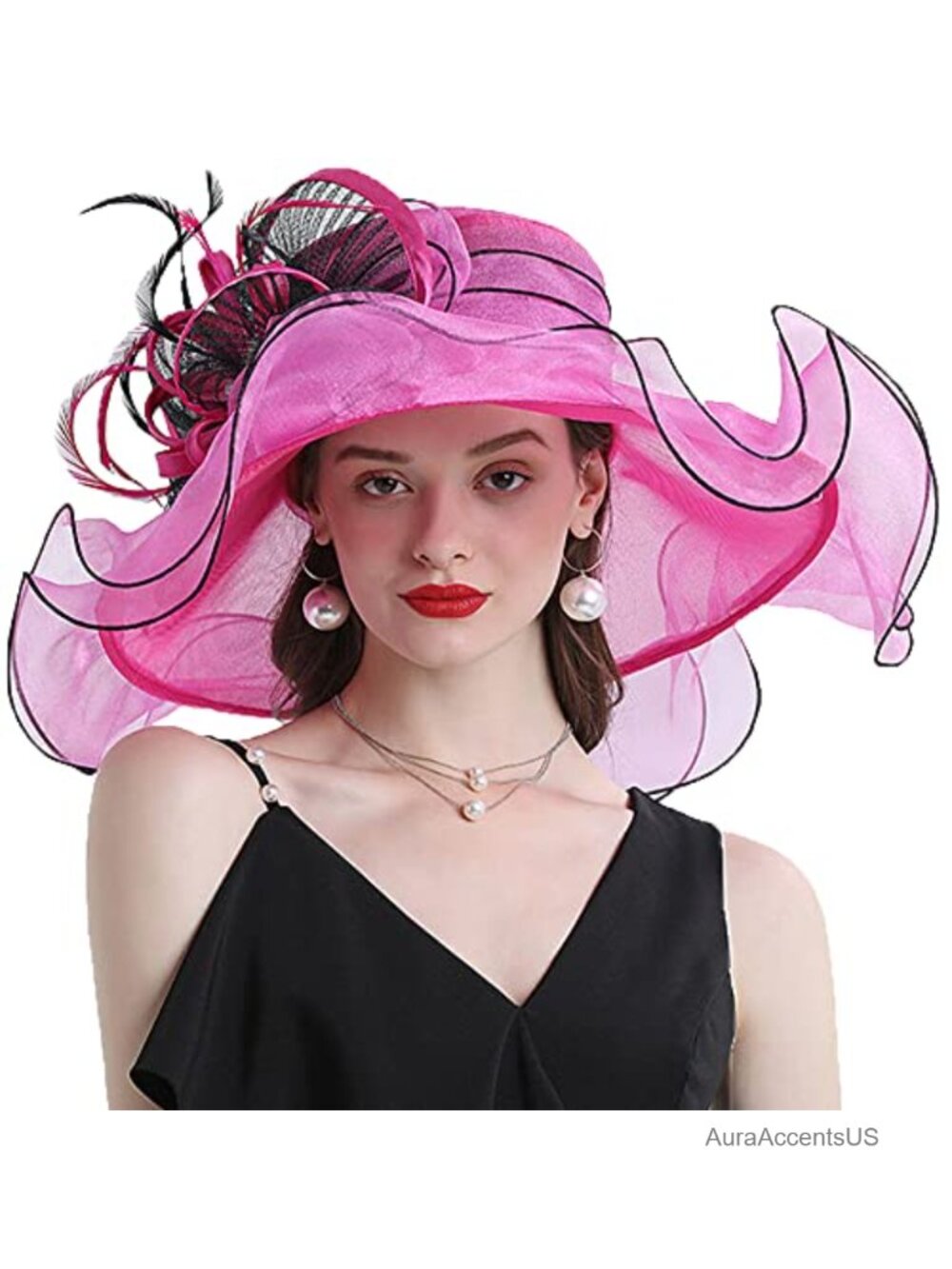 Women's Organza Fascinator Hat Wide Brim Floral Derby Church Wedding